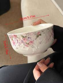 1件法式复古花卉花瓣边压花白色陶瓷餐具，甜点/早餐/沙拉碗，带压花叶子图案