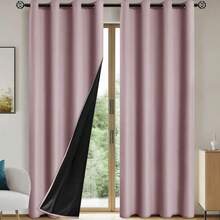 2pcs Modern Blackout Curtains - UV Protection, Heat-Resistant, Light-Blocking Drapes For Living Room & Bedroom, Window Curtains - 粉色 - 查看 2