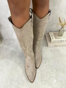 IKRUSH Block Heel Cowboy Boots I38509  Block Heel Boots Low Heel Regular Length Regular Fit - Beige - View 1