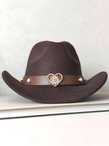1pc Western Cowboy Hat Suitable For Both Men And Women, With A Detachable Heart-Shaped Pearl Hat Chain, Perfect For Casual Wear On A Daily Basis. It Is An Ideal Choice For Cowboy Parties And Bar Cowboys