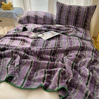 1pc Premium Half-Fleece Triangle Knit Blanket, Sofa Cover
