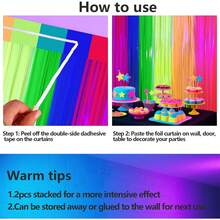 1/2 Rèm tua rua bằng giấy bạc phát sáng trong bóng tối, Trang trí tiệc Neon Macaron cầu vồng đèn đen UV phản ứng huỳnh quang phông nền dây kim tuyến phát sáng Neon cho sinh nhật, đám cưới, tiệc Neon, vật dụng trang trí tiệc phát sáng - Nhiều màu - Xem 4
