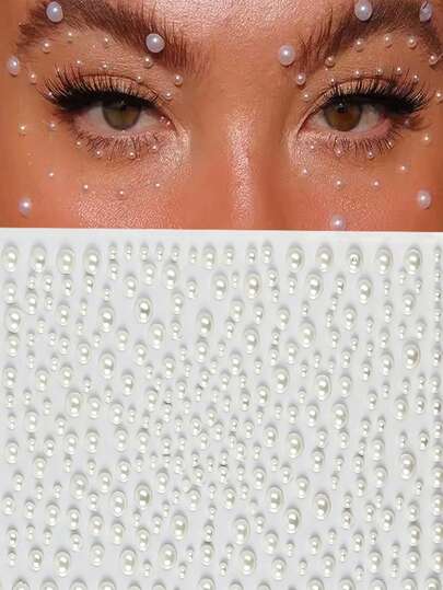 1 hoja 325 piezas de pegatinas autoadhesivas de decoración facial de perlas DIY, 1 hoja de pegatinas de cristales de imitación de perlas y acrílico brillante, adecuadas para la cara, el maquillaje y los brazos