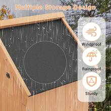 mteryoing 63"/70" Large Outdoor Wooden Storage Shed - Waterproof Vertical Garden Tool Cabinet With 3 Adjustable Shelves, Lockable Door & Roof Storage | Heavy-Duty, Space-Saving For Patio, Yard, Lawn, Backyard - 69.69x28.35x21.46 inches - 查看 11