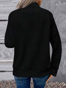 Fashionable High Collar Button Casual Sweatshirt, Versatile For Daily Wear - Black - View 2