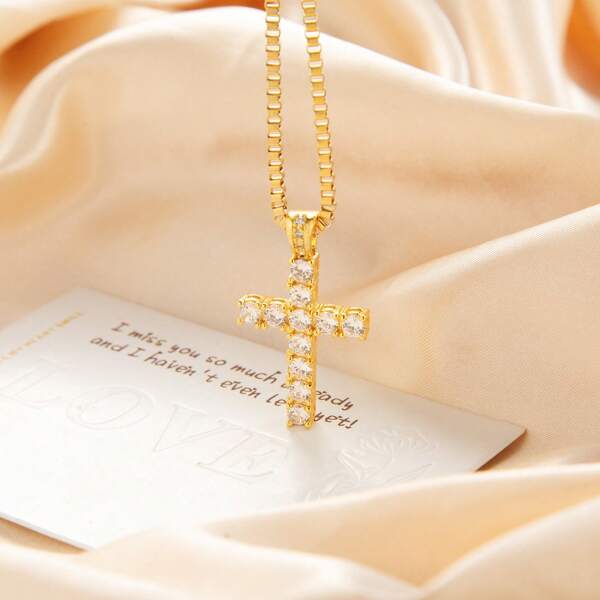 1pc Halloween Hiphop Stainless Steel Silver/ Gold CZ Cross Pendants Necklaces For Men As Christmas Gift And Daily Wear
