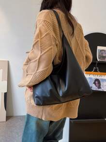 新款大容量纯色PU皮革女士休闲多功能单肩/腋下/手提水桶包，休闲经典百搭，日常通勤时尚个性包，适合日常搭配、简单拍照、购物、约会、郊游、旅行、海边、沙滩等场合，便携易用，适合女生、女大学生，也非常适合办公室、大学、初中、高中、工作等场合。