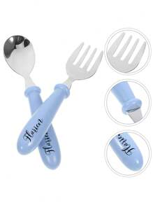 2 piezas Personalizable para cualquier vajilla infantil, cucharas, tenedores, juegos de cajas de almacenamiento, vajilla infantil dedicada para niños y niñas, juegos de vajilla para regalo festivo. Perfecto para jardines de infancia. Personalizable para un juego de vajilla unificado para jardines de infancia.
