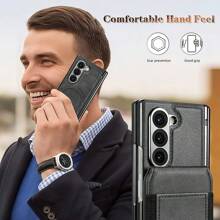 VIETAO Funda protectora de teléfono de piel sintética con ranura para 4 tarjetas desmontable magnética, compatible con Samsung Galaxy Z Fold 7 6 5 4 3, con protector de pantalla de vidrio templado y cubierta de teléfono chapada