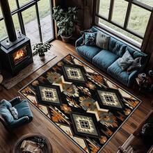 3x5 Rugs, 2x3 Rug, Southwestern Rustic Area Rug, Colorful Geometric Door, Washable & Non - Slip Small Carpet, Home Decor - 黑色 橘色 米色 - 查看 2