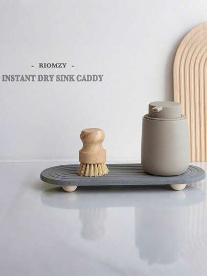 30.48 X 10.16 Cm Silicone Dish Drying Rack, Striped Design Absorbent Bathroom Vanity Countertop Holder, Quick Dry Toothbrush Stand