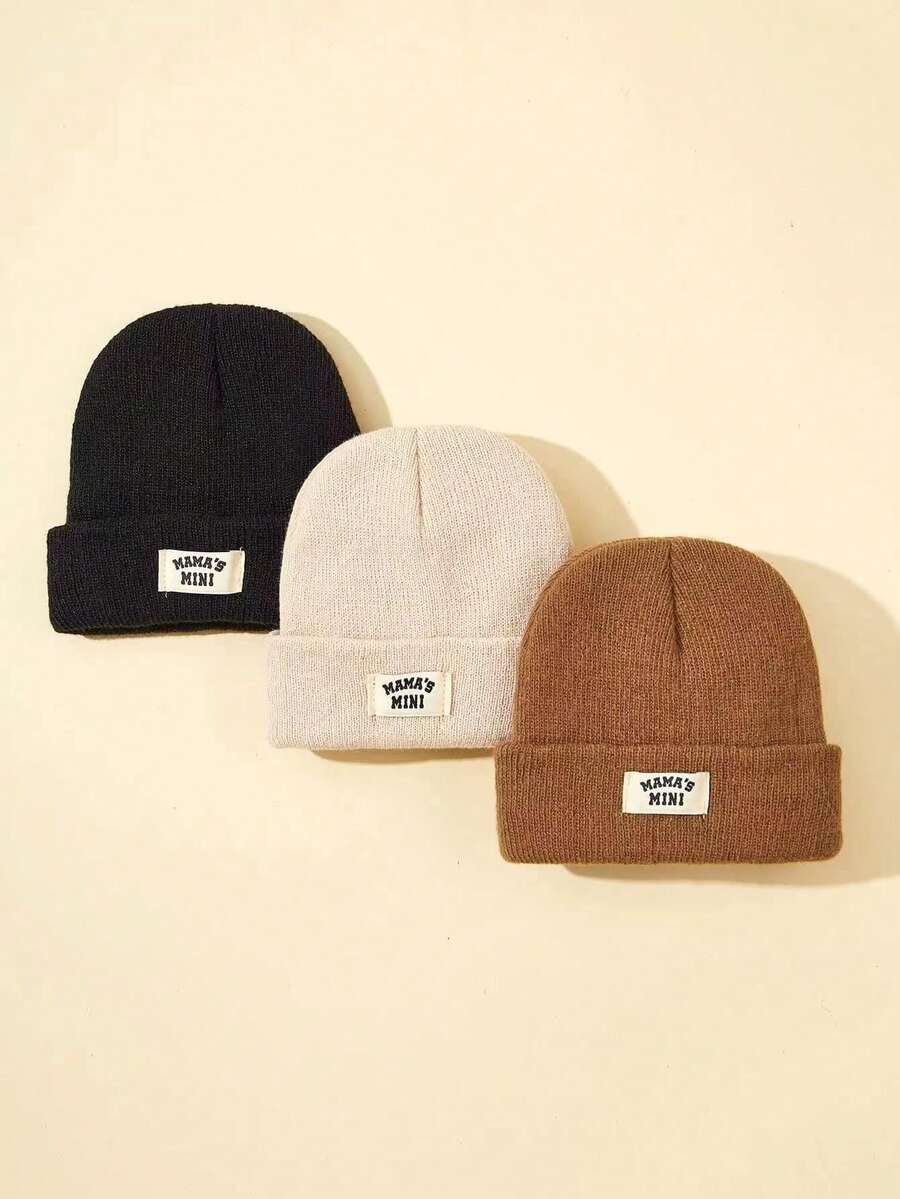 3 件装婴儿冬季帽子舒适针织帽，适合男婴和女婴，柔软幼儿帽 - 彩色 - 查看 1