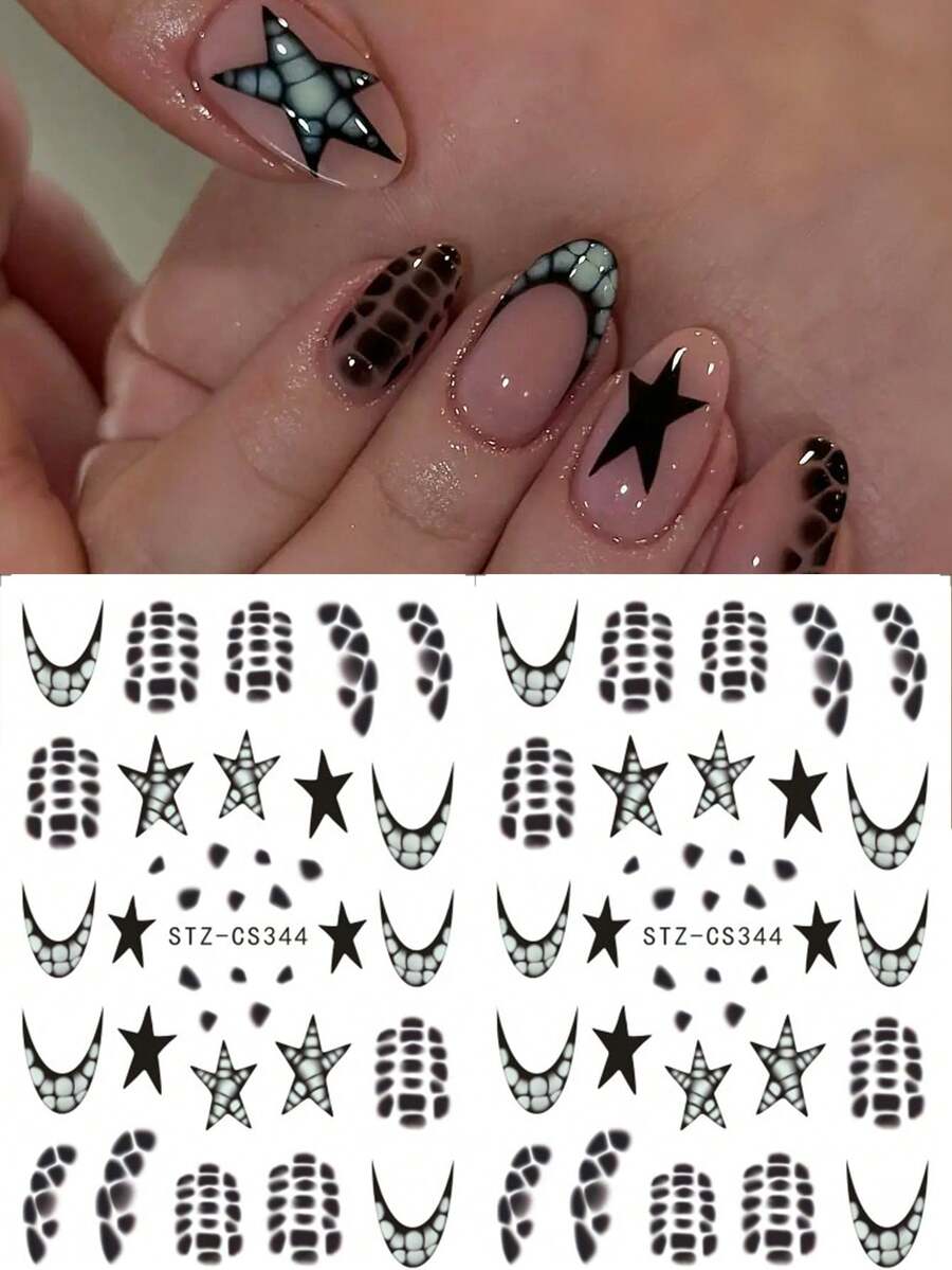 2 件 Y2k Nails 鳄鱼豹纹指甲贴纸黑色星星美甲贴花秋冬指甲装饰 DIY 美甲用品 - 彩色 - 查看 1