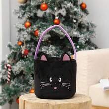 万圣节不给糖就捣蛋蝴蝶结南瓜桶、万圣节南瓜灯糖果篮猫脸蜘蛛桶、不给糖就捣蛋蝴蝶结绿叶礼品篮、篮子收纳、储物盒、万圣节派对装饰用品 - 彩色 - 查看 8