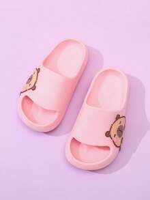 1 par de chanclas de espuma para niños, sandalias casuales de suela suave y antideslizante, ligeras y cómodas para niños pequeños y grandes, de unicolor simple con suela gruesa de EVA - Rosa - Ver 2