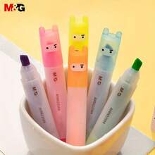 M&G 6 piezas Mini Bolígrafos Fluorescentes Resaltadores - Colores vibrantes, Punta biselada, Adecuado para uso en oficina y escuela, Fluorescente, Con llavero