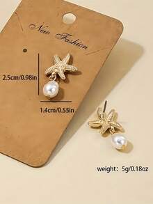 1 Pair Of Women's Starfish Pearl Earrings, Gold Shell Starfish Earring, Thick Pendant Earrings, Suitable For Summer Beach Swing Jewelry. Women's Starfish Pearl Earrings, Gold Shell Starfish Earring, Thick Pendant Earrings, Suitable For Summer Beach Swing Jewelry - Vàng - Xem 11