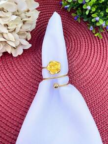 6 Or 12 Metallic Napkin Holders With Pearls And Flowers For Dinner Table Setting - Vàng - Xem 5