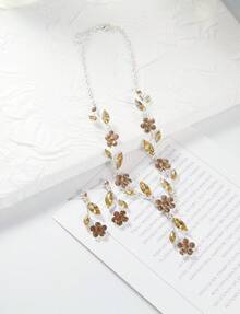 1pcs  Geometric    Boho    Zinc Alloy    Baroque Style Necklace Earring Set Suitable For Women's Weddings And Banquets All Year Round  Annual - 香檳色 - 查看 5