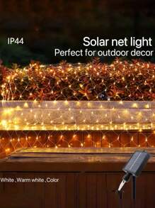 1 Stück Solar 1,5x1,5 Fischernetz Licht, wasserdichte LED mit transparentem Kabel, blinkende Lichter für Garten Außenbereich, geeignet für Terrasse, Wand, Dach, Balkon, Thanksgiving Dekorations Lichterkette
