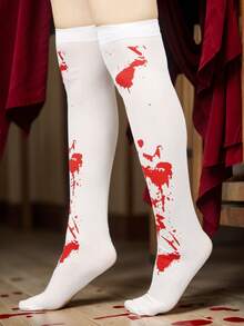 2 Pairs/1 Pair Women Gothic Style Skeleton Bone & Bloody Pattern Over-The-Knee Socks, Suitable For Halloween Costume Play, Y2k