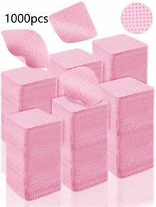 1000/400/200pcs Lint-Free Nail Cleaning Wipes, Nail Polish Remover Pads, Eyelash Extension Cleaning Wipes, Soft Non-Woven Acetone Remover Pads, For Nail Preparation And Gel Polish Removal - Pink - View 1