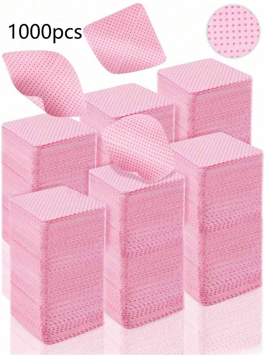 1000/400/200pcs Lint-Free Nail Cleaning Wipes, Nail Polish Remover Pads, Eyelash Extension Cleaning Wipes, Soft Non-Woven Acetone Remover Pads, For Nail Preparation And Gel Polish Removal - Pink - View 1