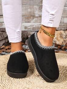 2025 Winter Warm Women's Shoes, Plush Thickened Warm Slip-On Flats, Versatile Fashion Boots, Easy On/Off, Stylish Lace Trim - Black - View 4