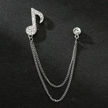 1pc Guitar Shaped Hollow-Out Rhinestone Decor Music Instrument Brooch, High-End With Chain, Suitable For Men's Daily Wear - Brooch - View 6