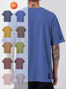 Cotton fried flower T-shirt, ribbed collision collegiate style spring and summer new sports men's clothing, soft and breathable men's short-sleeved tops, multi-coloured ten-piece set