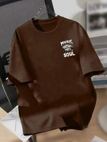 Boys' Casual Stylish Music Artist Headphone Print Round Neck Short Sleeve T-Shirt, Summer New Kids Tops - Brown - View 3