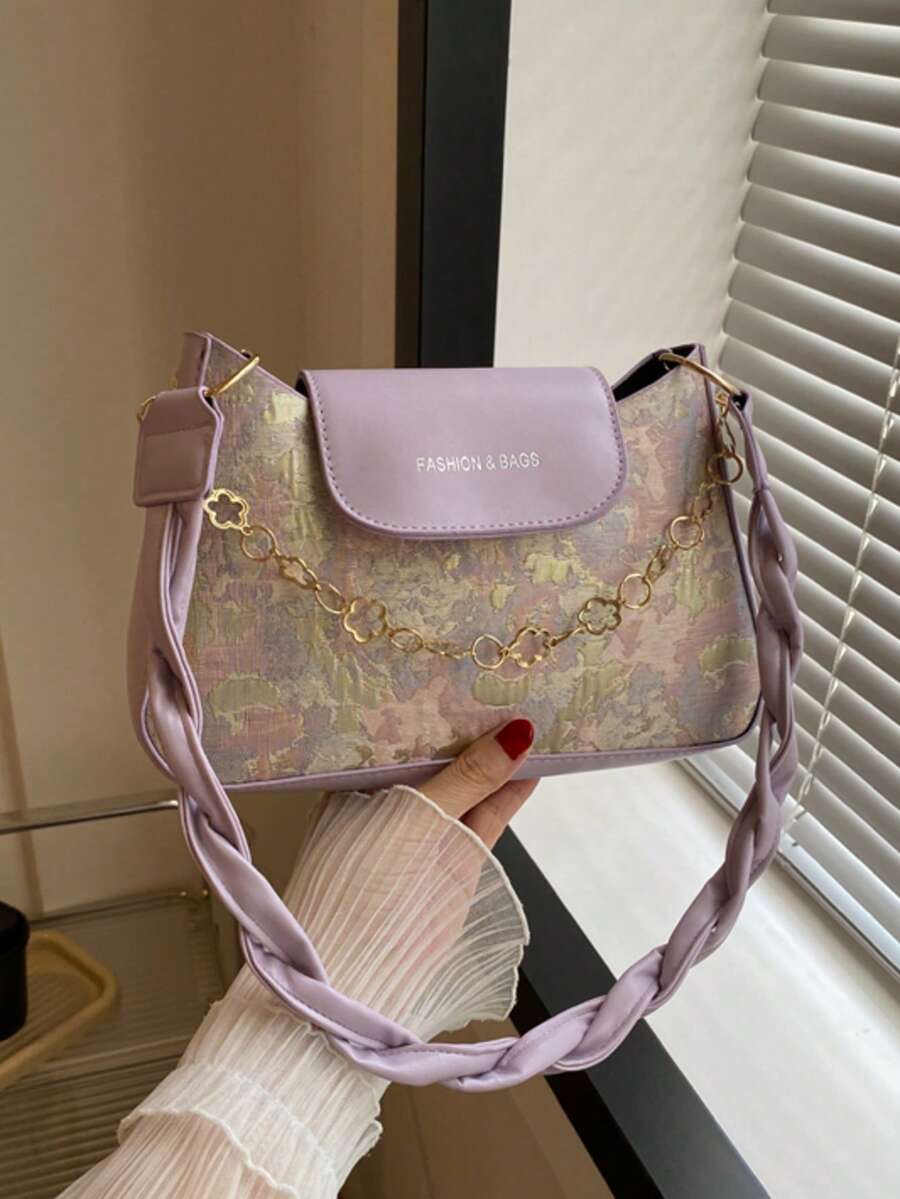 时尚撞色女士单肩包 - 紫色 - 查看 1