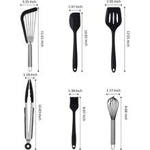 Silicone Black Cooking Utensil Set 6 Piece Kitchen Utensil Set Spatula Set Nonstick Cookware Kitchen Utensil Gadget Tool Dishwasher Safe - Black - View 2