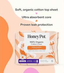 The Honey Pot Company - Sanitary Pads For Women - Non-Herbal Super W/Wings - Organic - Cotton Cover & Ultra-Absorbent Pulp Core - Feminine Care - FSA & HSA Eligible - 16 Ct - Non-Herbal Overnight Heavy Flow - 查看 4