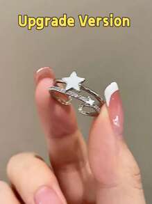 Anillo ajustable con diseño minimalista de estrella hueca de circonia, joyería celestial, anillo ajustable, hipoalergénico, perfecto para mujeres, ideal para combinar con atuendo de fiesta y casual, regalo perfecto de vacaciones y cumpleaños para familiares y amigos