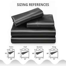 Lux Decor 4-Piece Satin Sheet Set, Silky Soft Polyester Bed Sheets With Deep Pocket Fitted Sheet, Breathable Cooling And Refreshing Bedding, Soft Touch, Washable Bed Linen For Home, Bedroom And Guest Room - 黑色 - 查看 3