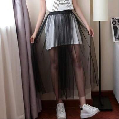 1件装女士优雅单层A字网纱半身裙，轻盈奢华休闲风