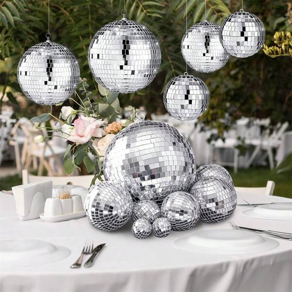 10pcs/20pcs Christmas Glass Mirror Disco Ball Hanging Ornaments, Reflective Laser Ball Decor For Bar, Bakery, Cake, Party