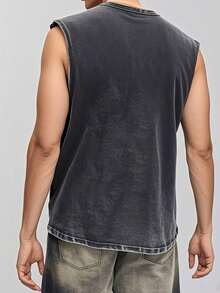 THE FIGHTING SPIRH Prints Print New Men's Premium Printed 230G Heavy Pure Cotton Washed And Aged Waistcoat Sleeveless Vest Men's T-Shirt, Summer Casual T-Shirt Casual T-Shirt - màu đen - Xem 2