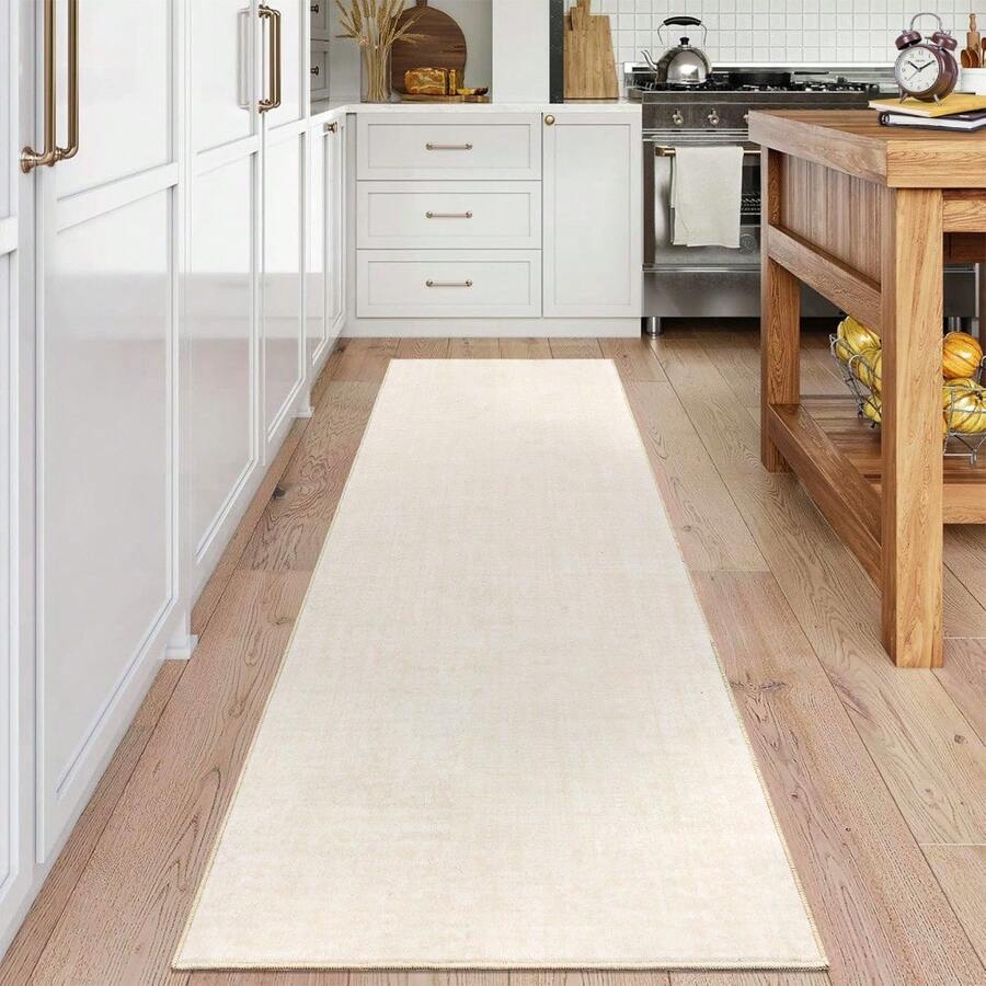 Modern Washable Solid Kitchen Printed Area Rug Easy To Clean Home Aesthetic Decor Carpet Stain Resistant Non Shedding Floorcover Low Pile Soft Entrance Runner Rug Non Slip Bordered Mat Throw Rug For Living Room Dinning Room Bathroom Bedroom Laundry - 米色 - 查看 1