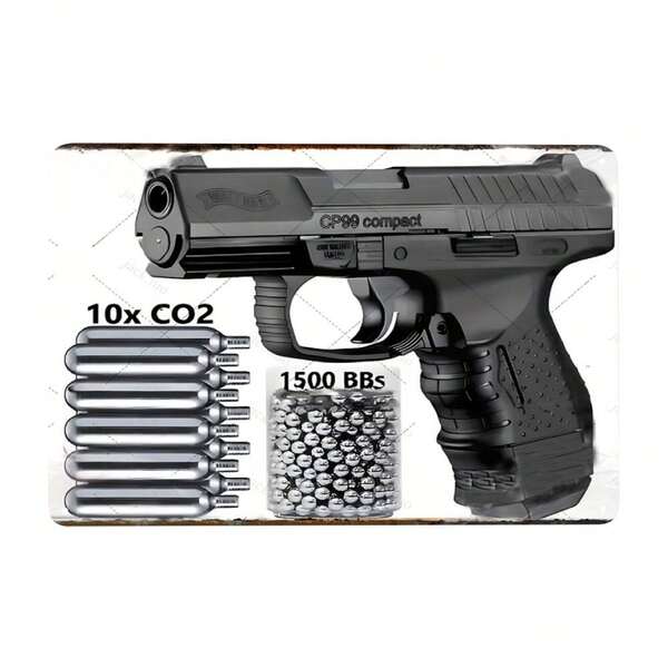 Walther CP99 Compact Air Pistol Combo Kit:  .177 Caliber BB Gun  10 CO2 Cartridges  1500 BBs. Target Practice  Plinking  Realistic Blowback Action.  Adult Airgun