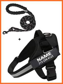 Customizable Reflective Dog Harness Leash Set, Adjustable Pet Chest Vest With Personalized Name & Phone Number Patch, Polyester, Striped Design, Washable Dog Harness,Christmas Gift Supplies - Multicolor - View 28