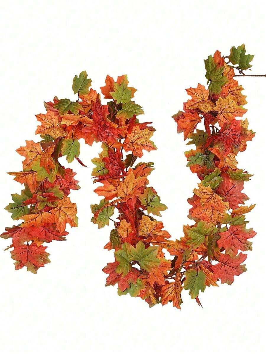 1 件/2 件枫叶花环 秋季花环 枫叶 78.74 英尺人造秋叶花环 人造秋叶悬挂藤蔓 适合室内室外家庭婚礼万圣节感恩节墙壁装饰