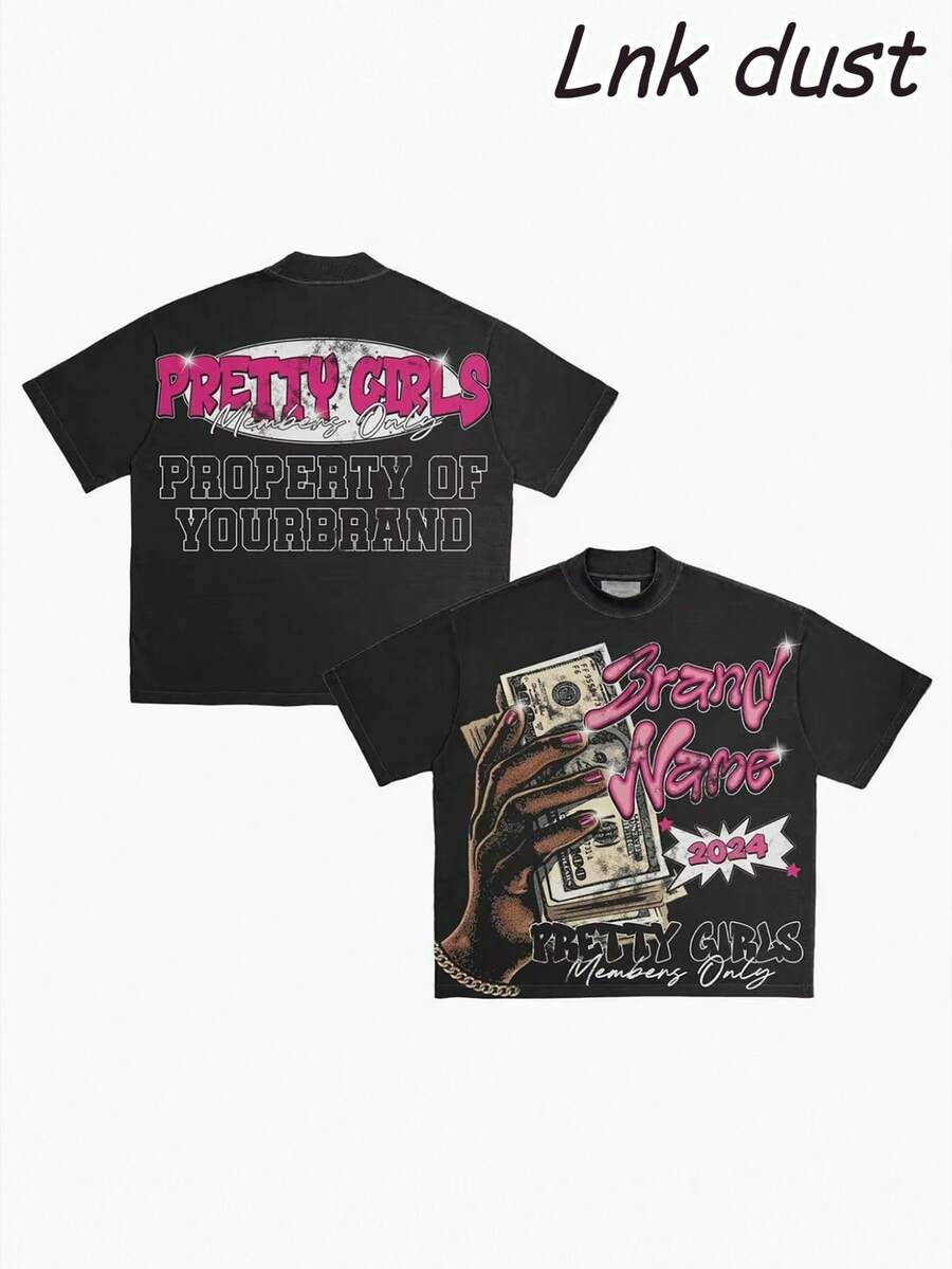 Y2K,180g 100% Pure Cotton Round Neck Comfortable Casual Men's T-Shirt - Black - View 1