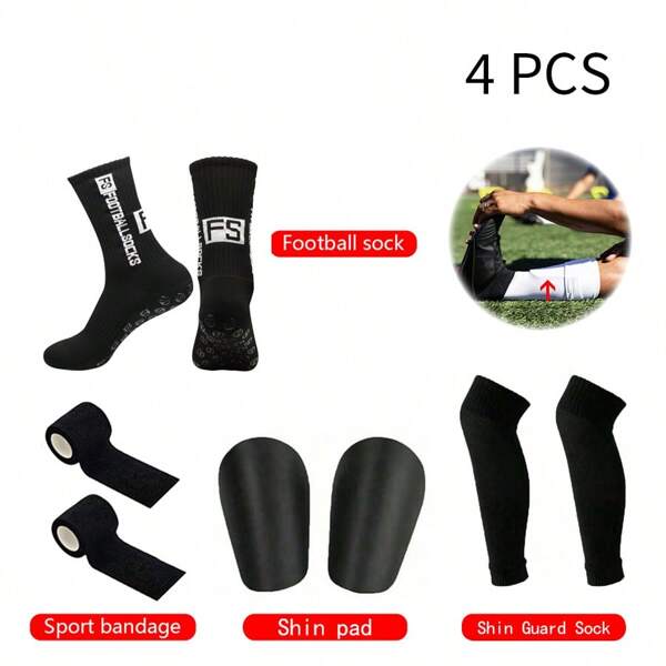 4 Stück/Set Neue Outdoor Sport Rutschfeste Fußball/Basketball Beinwärmer, Komfortabel & langanhaltend + Hochelastische Beinwärmer + Mini Schienbeinschoner + Sportbänder, Fußball Trainings Zubehör