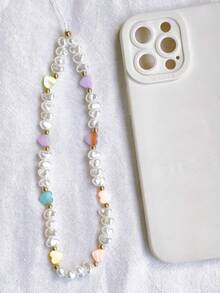 1pc Faux Pearl Shell Heart Decor Accessory, Phone Lanyard, Camera Strap - Multicolor - View 5