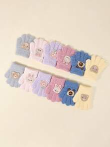 1双【1-3岁】婴幼儿手套|温暖可爱刺绣兔耳露指手套|冬季防风防滑|3D兔子刺绣布贴，适合日常穿着和户外防寒