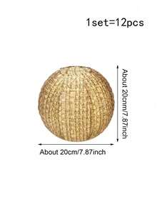 6 件/12 件粗麻布纸灯笼 - 质朴的波西米亚风格悬挂装饰，适用于婚礼、派对和户外活动 - 农舍风格，天然黄麻纹理，无需电力，易于安装，灯笼装饰性户外纸巾绒球 - 棕色 - 查看 13