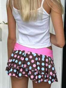 Layered Ruffle Mini Skirt For Women Summer Y2K Dots/Stripe/Heart Print/Solid Color Low Rise A-Line Tiered Short Skirts Party Club Beach Boho Skater Skirts - 彩色 - 查看 2