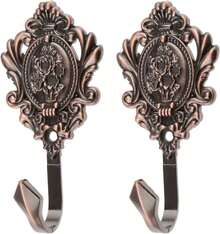 2Pcs Ganchos de Pared Patrón de Rosa de Cobre Rojo Tallado Vintage para Cortinas Ropa Gancho para Llaves Baño Dormitorio Gancho Decorativo Multifuncional con Tornillos - Plateado - Ver 8